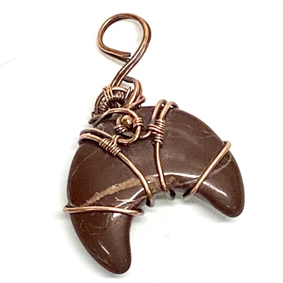 HANDMADE Crescent Moon Jasper Hand Wrapped Copper Unisex Pendant, Jewelry Gift - Picture 1 of 10